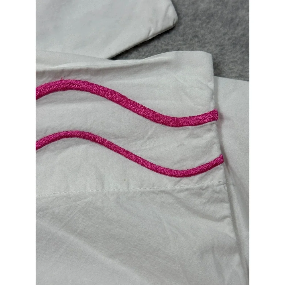 Pottery Barn Kids White Organic Cotton Pink Wavy Rickrack Pillowcases Set of 2
